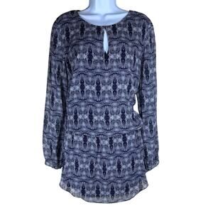 Rory Beca Silk Navy Graph Print Tie Waist Dress Women's Medium Beach Cover Up